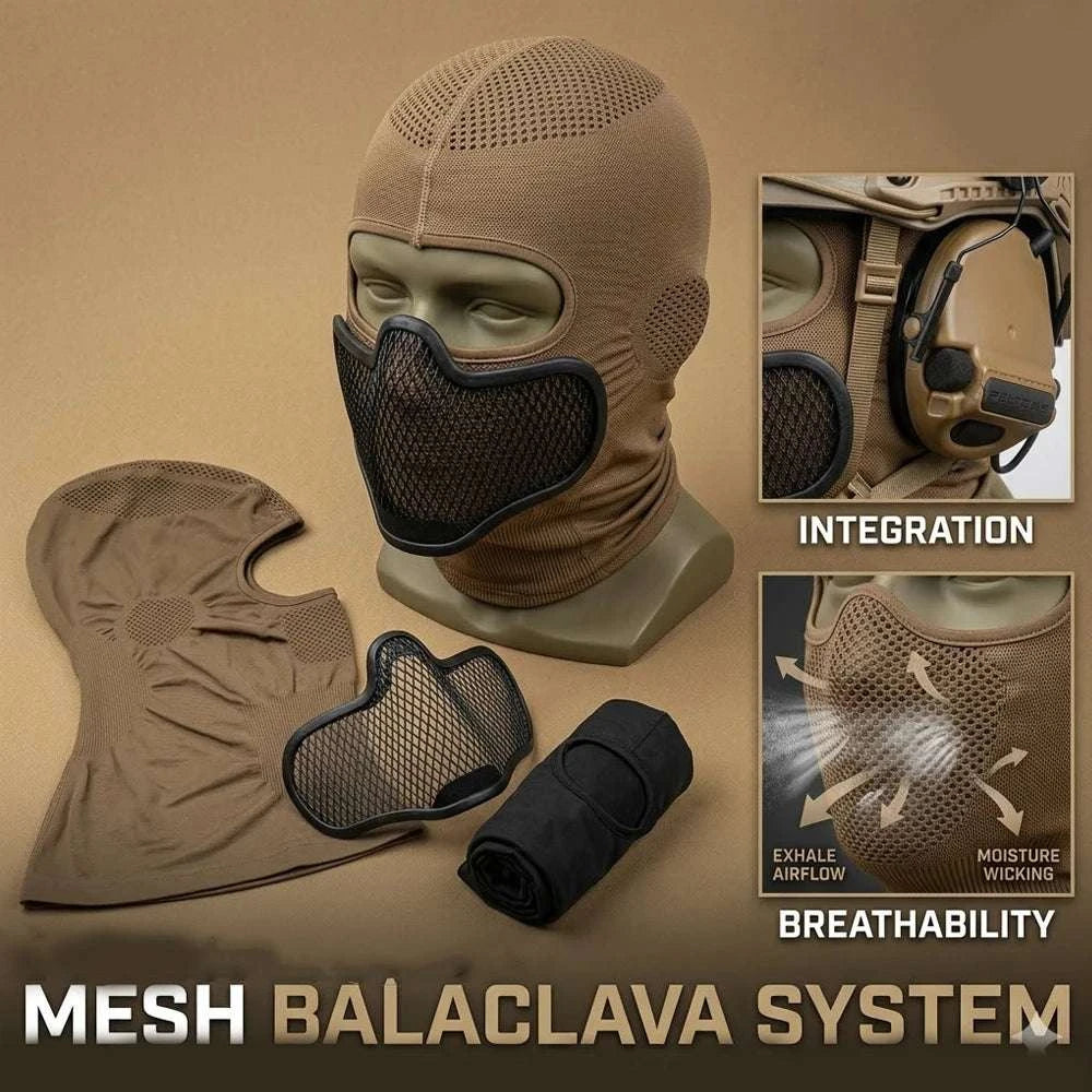 Breathable Tactical Balaclava with Steel Mesh Face Protection Mask-OB