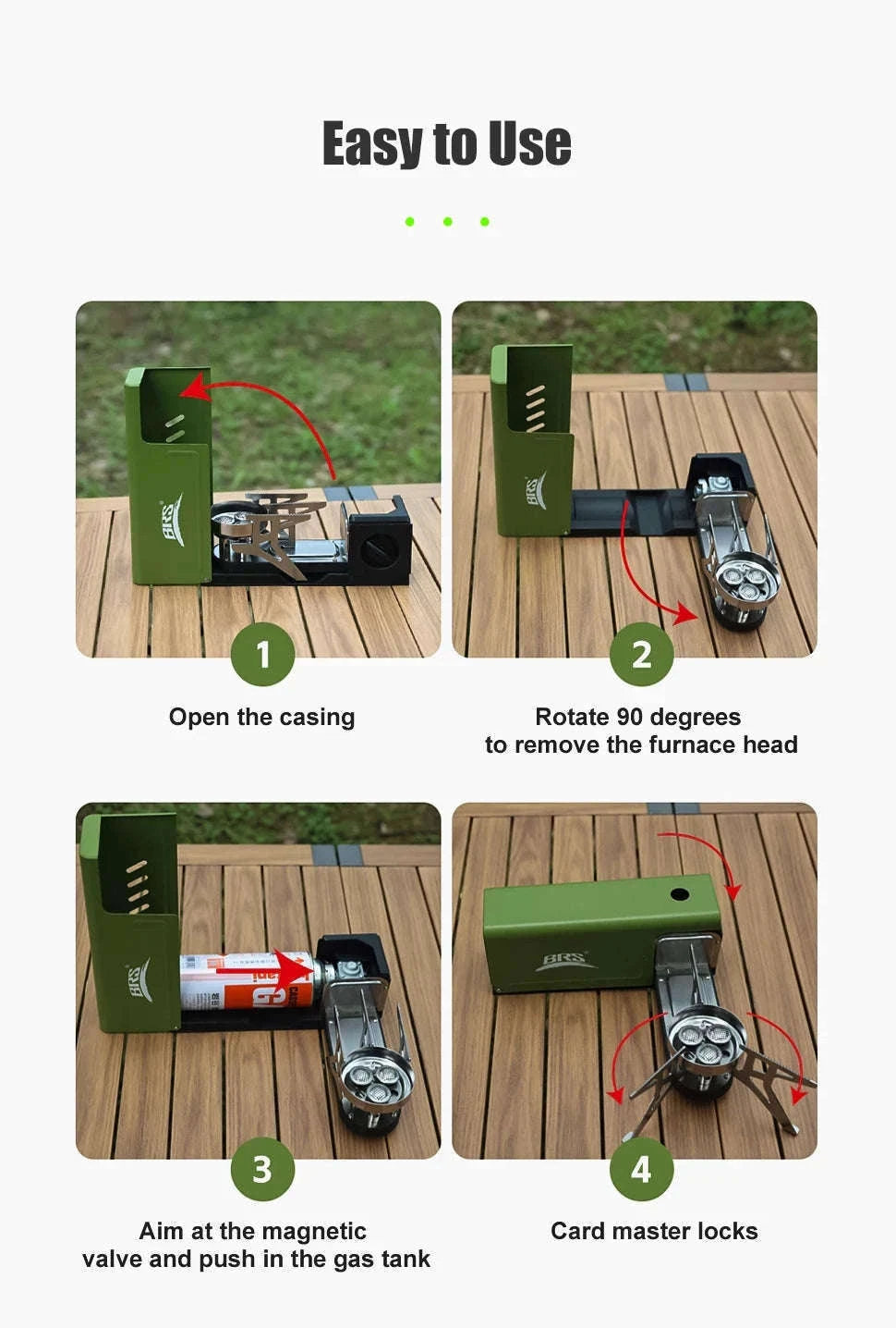 BRS-97 3800W Folding Butane Camping Gas Stove with Ignition-Green