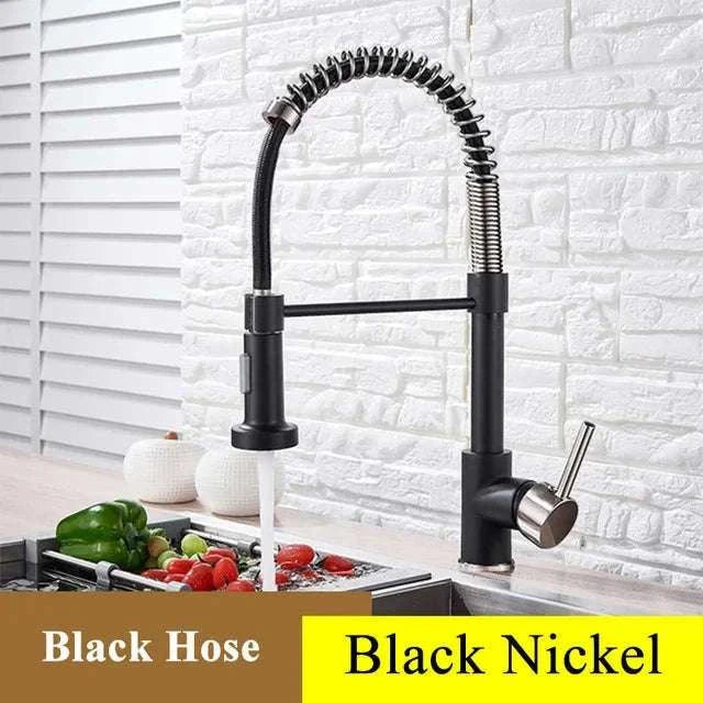 Brushed Nickel Pull Down Kitchen Faucet with Spring Design-Golden / China Mainland