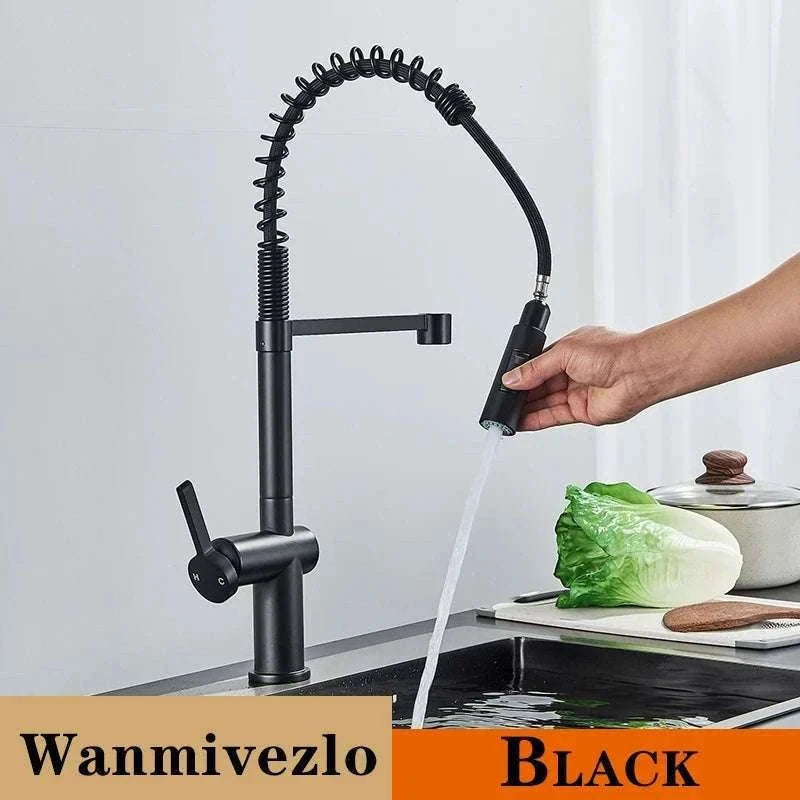 Brushed Nickel Pull Down Kitchen Faucet with Spring Design-Golden / China Mainland