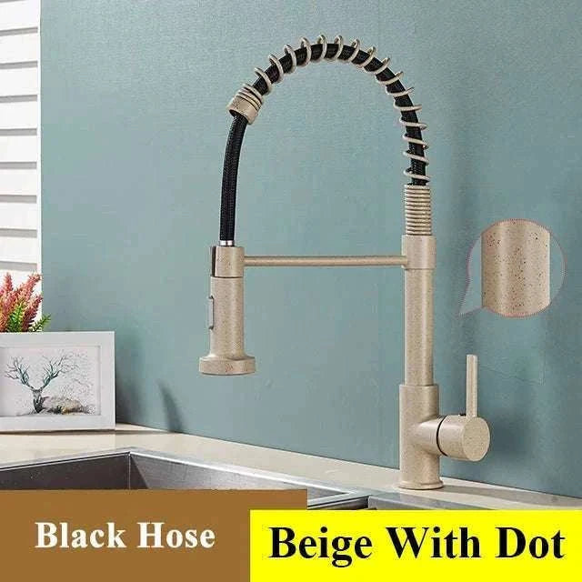 Brushed Nickel Pull Down Kitchen Faucet with Spring Design-Golden / China Mainland