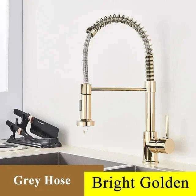 Brushed Nickel Pull Down Kitchen Faucet with Spring Design-Golden / China Mainland