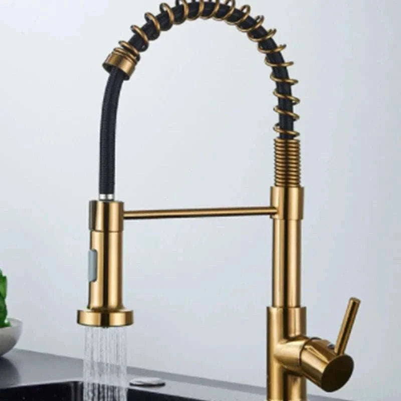 Brushed Nickel Pull Down Kitchen Faucet with Spring Design-Golden / China Mainland