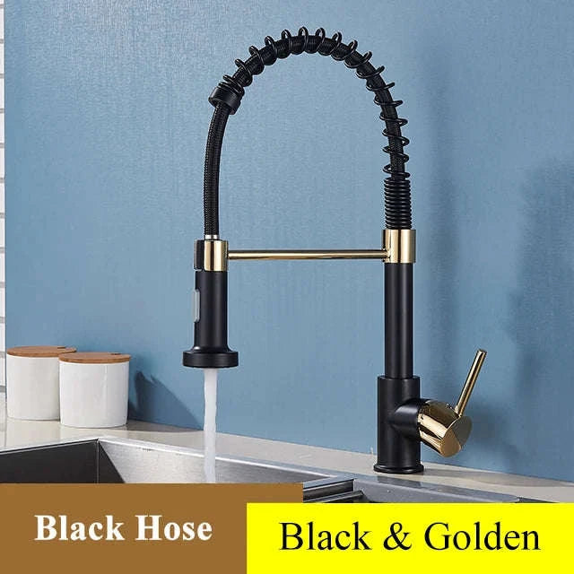 Brushed Nickel Pull Down Kitchen Faucet with Spring Design-Golden / United States