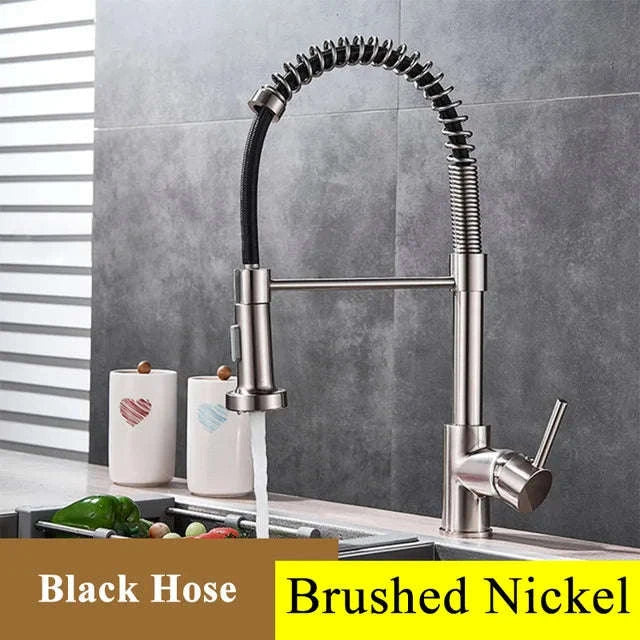 Brushed Nickel Pull Down Kitchen Faucet with Spring Design-Golden / United States