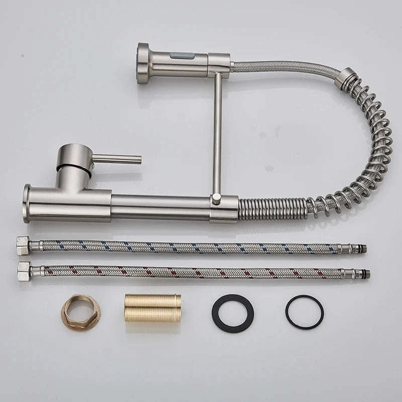 Brushed Nickel Pull Down Kitchen Faucet with Spring Design-Golden / United States