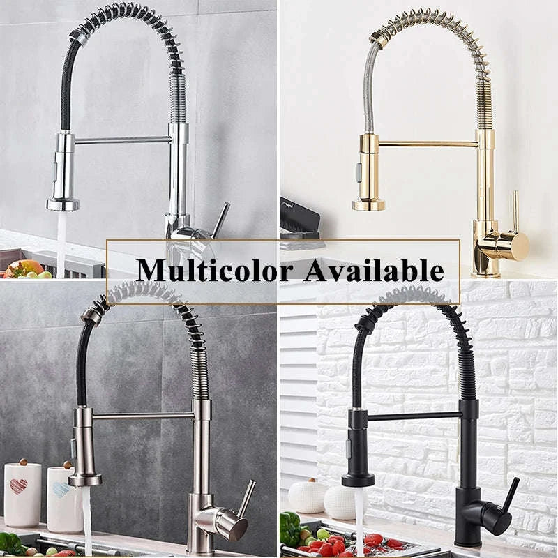 Brushed Nickel Pull Down Kitchen Faucet with Spring Design-Golden / United States