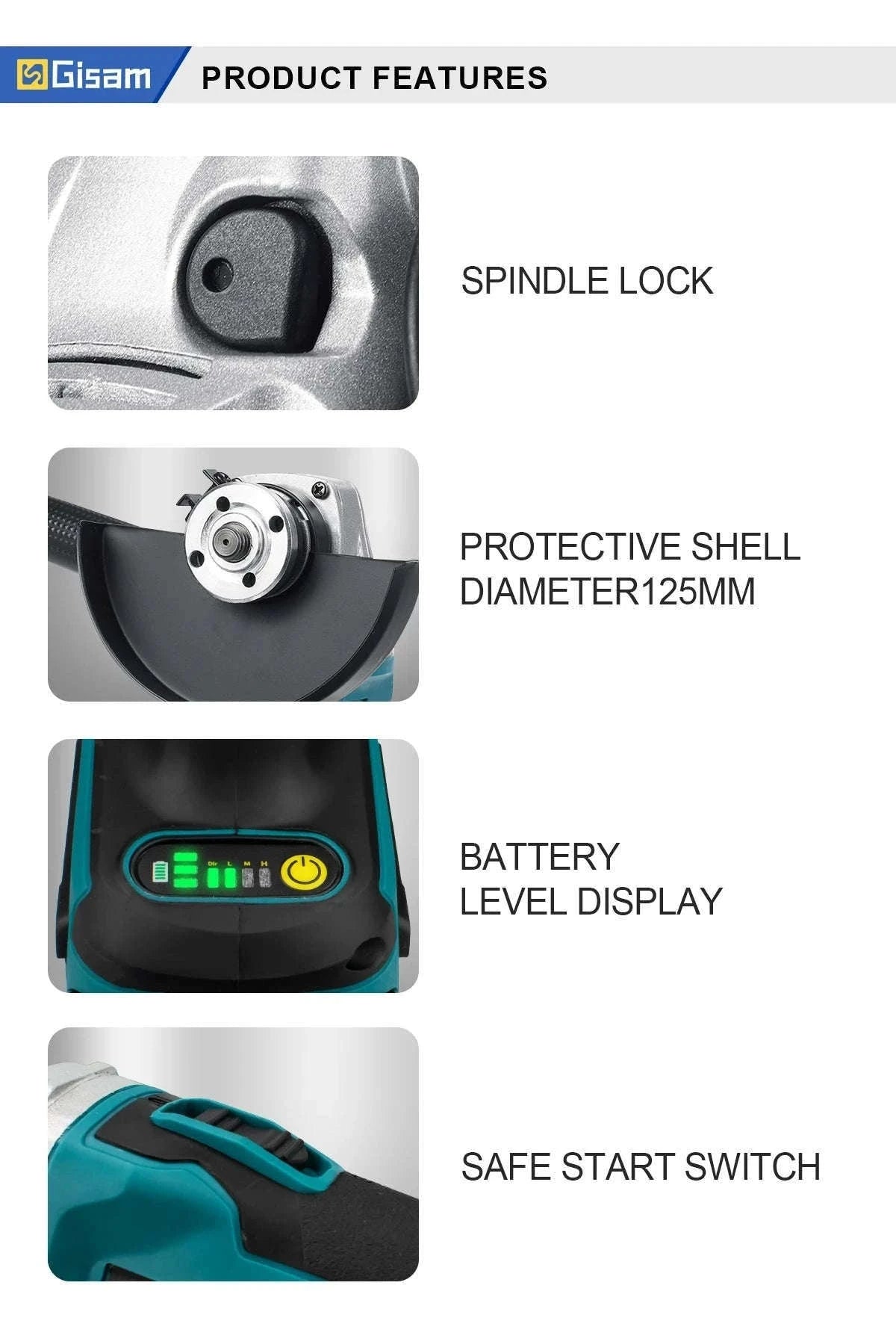 Brushless Cordless Angle Grinder 125mm for Cutting and Grinding-2 Battery Set / GERMANY