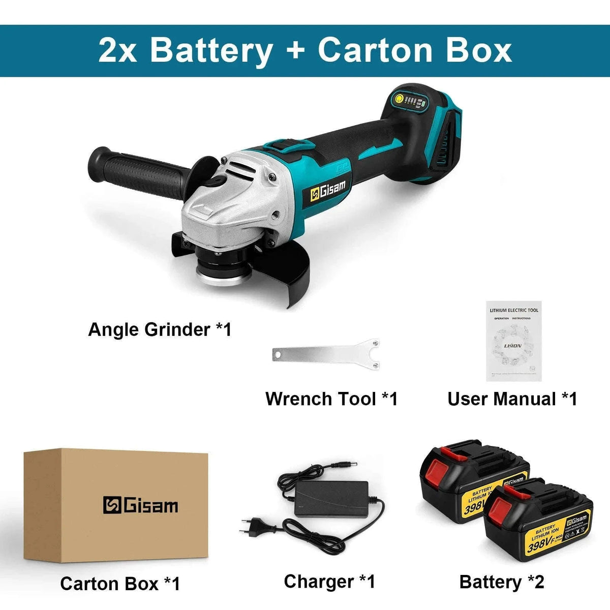 Brushless Cordless Angle Grinder 125mm for Cutting and Grinding-2 Battery Set / GERMANY