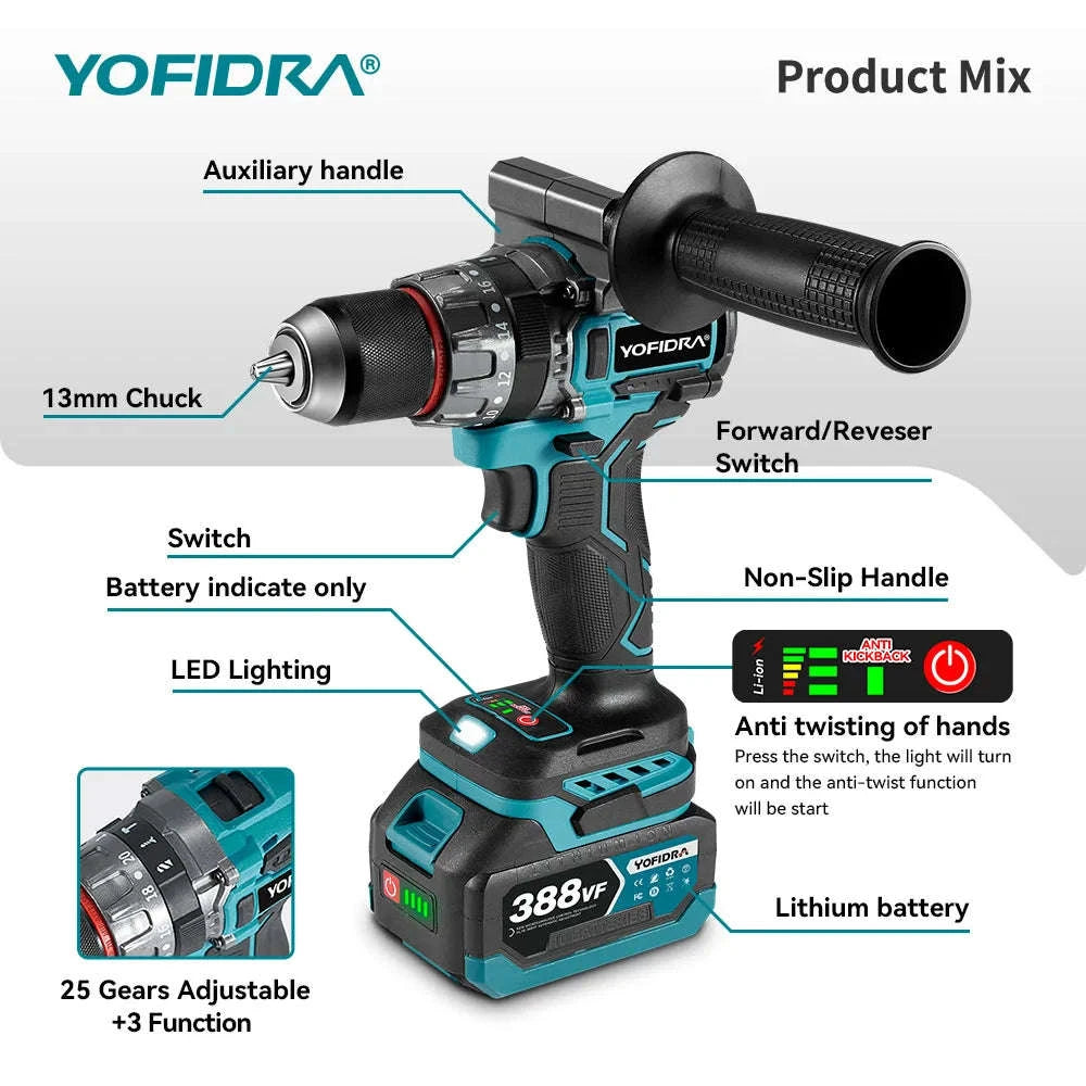 Brushless Electric Impact Drill Cordless Screwdriver 700N·m-2xBattery set-A / GERMANY