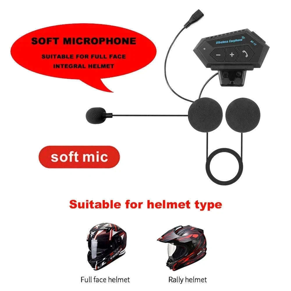 BT12 Motorcycle Bluetooth Helmet Headset for Clear Ride Audio-X3 Soft MIC