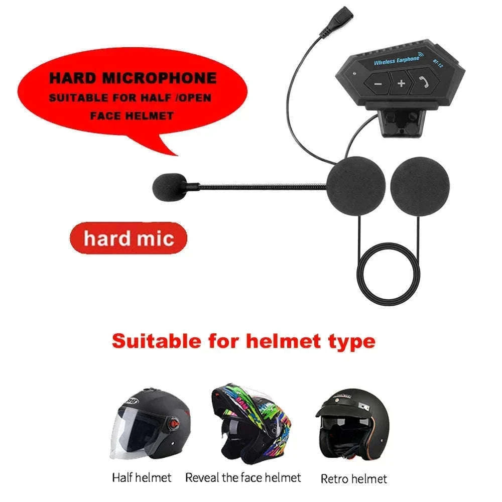 BT12 Motorcycle Bluetooth Helmet Headset for Clear Ride Audio-X3 Soft MIC