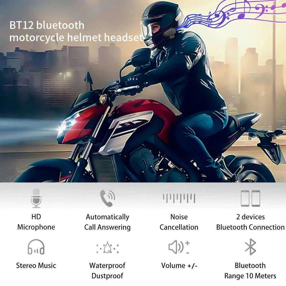 BT12 Motorcycle Bluetooth Helmet Headset for Clear Ride Audio-X3 Soft MIC