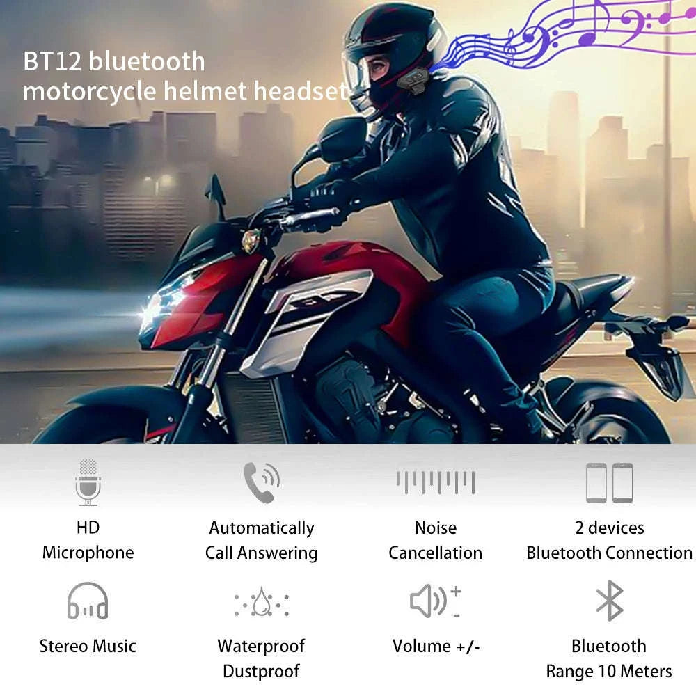 BT12 Motorcycle Bluetooth Helmet Headset-X3 Soft MIC