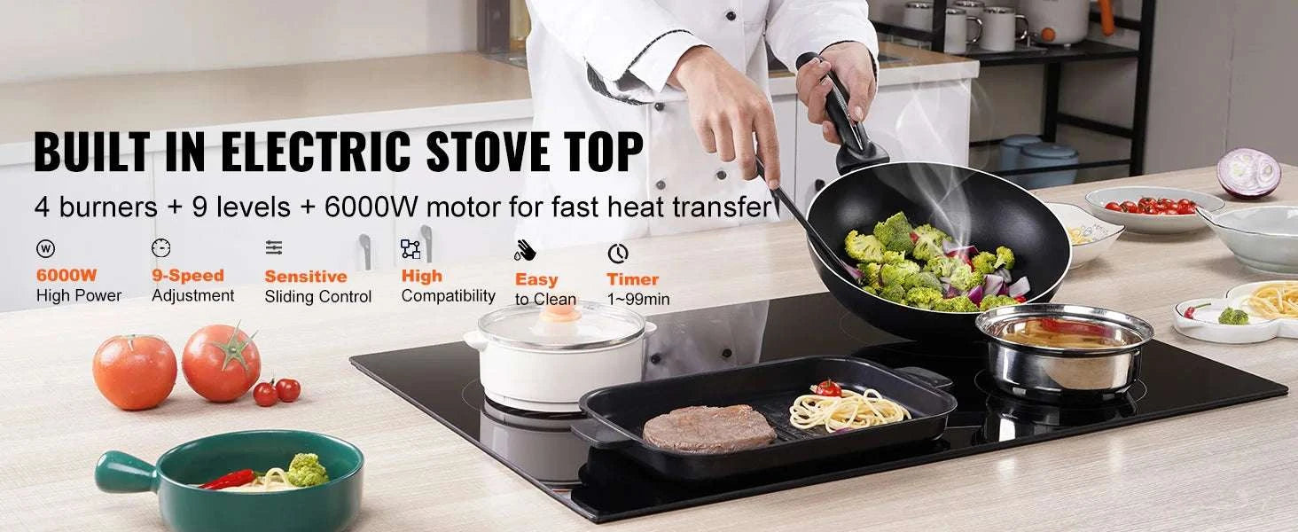 Built-In Electric Cooktop Ceramic Glass 2–5 Burner Stove-30inch 7200W / United States