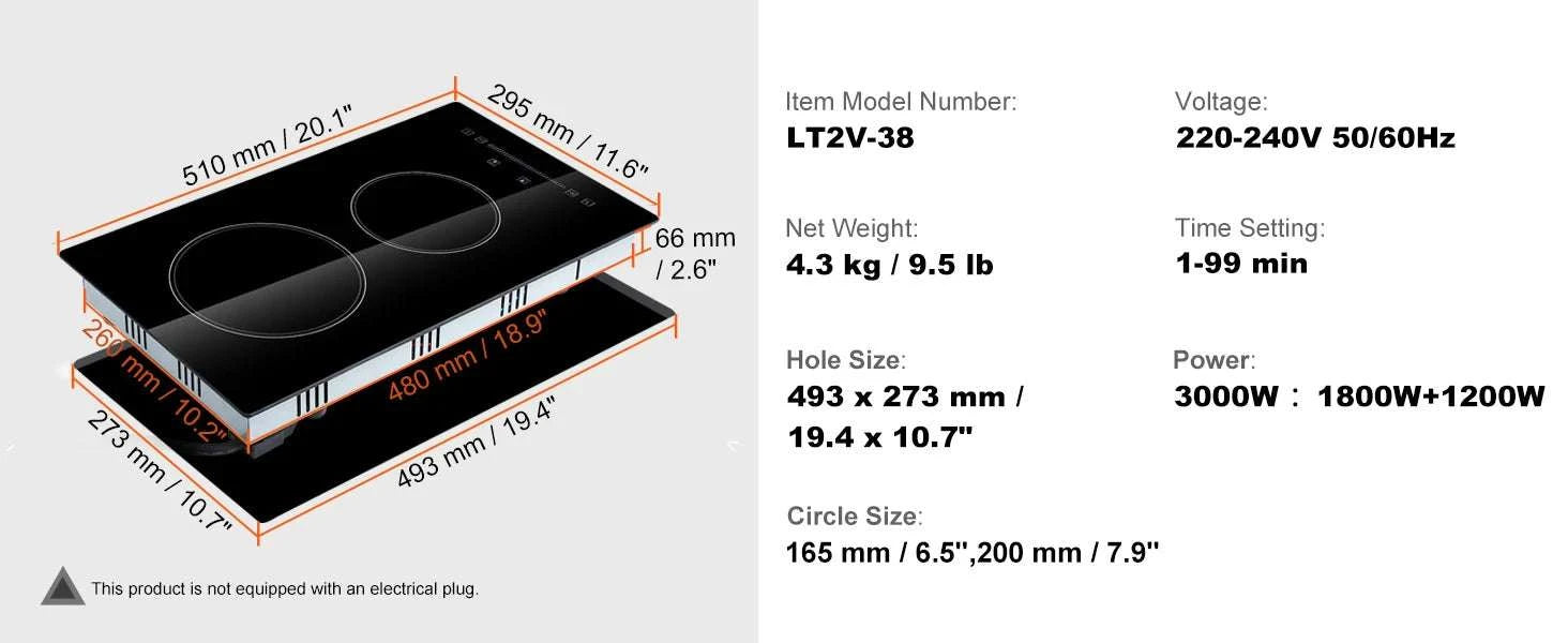 Built-In Electric Cooktop Ceramic Glass 2–5 Burner Stove-30inch 7200W / United States