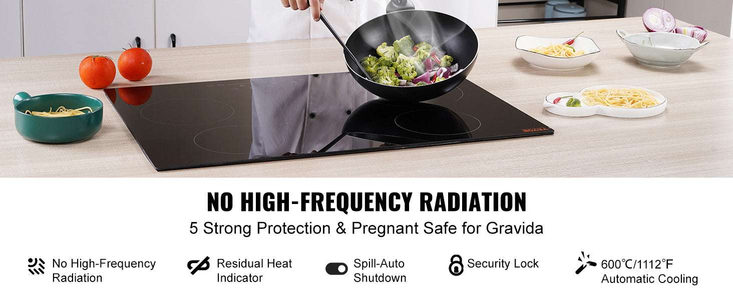 Built-In Electric Cooktop with 2–5 Burners Ceramic Glass Stove-12inch 1800W / United States