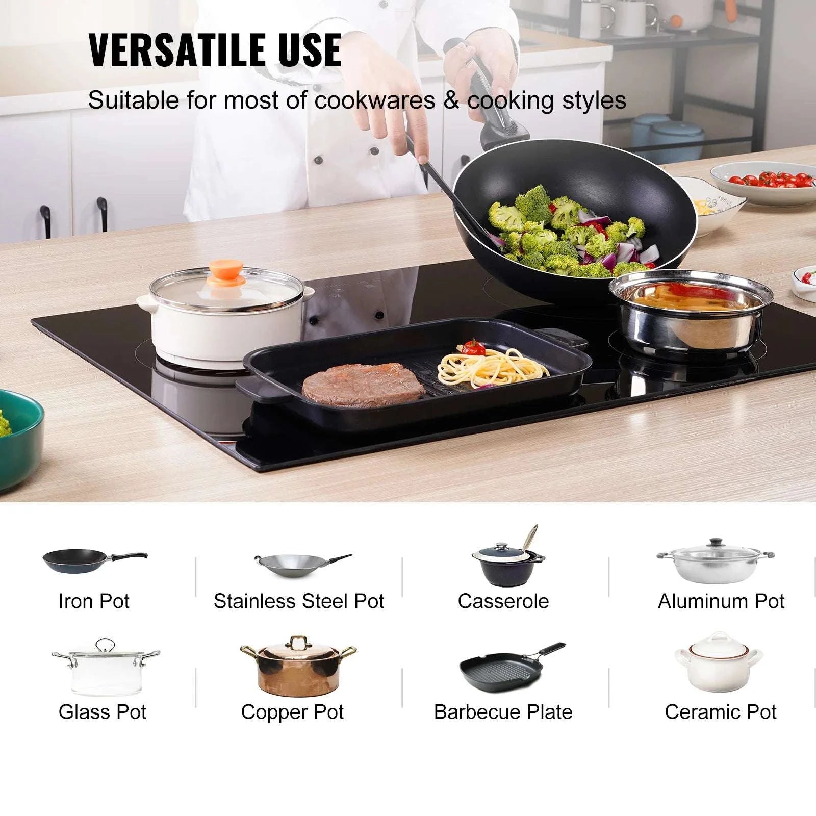 Built-In Electric Cooktop with 2–5 Burners Ceramic Glass Stove-12inch 1800W / United States