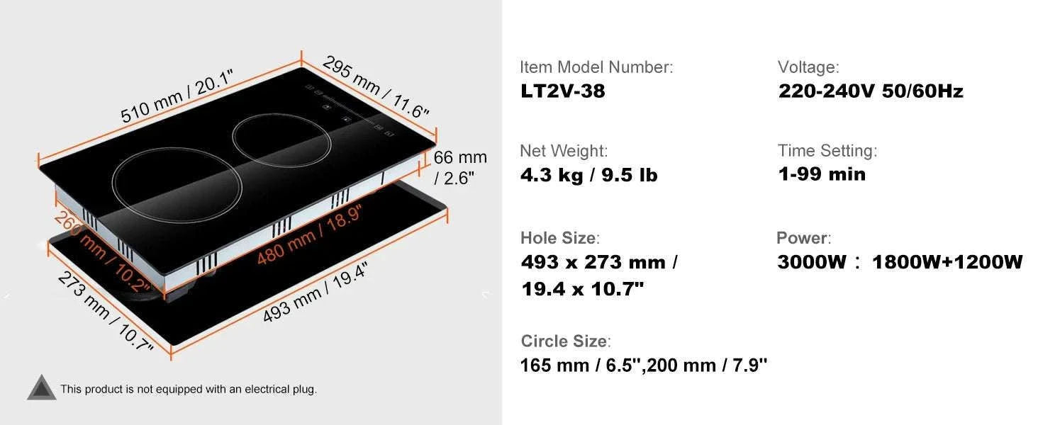 Built-In Electric Cooktop with 2–5 Burners Ceramic Glass Stove-12inch 1800W / United States