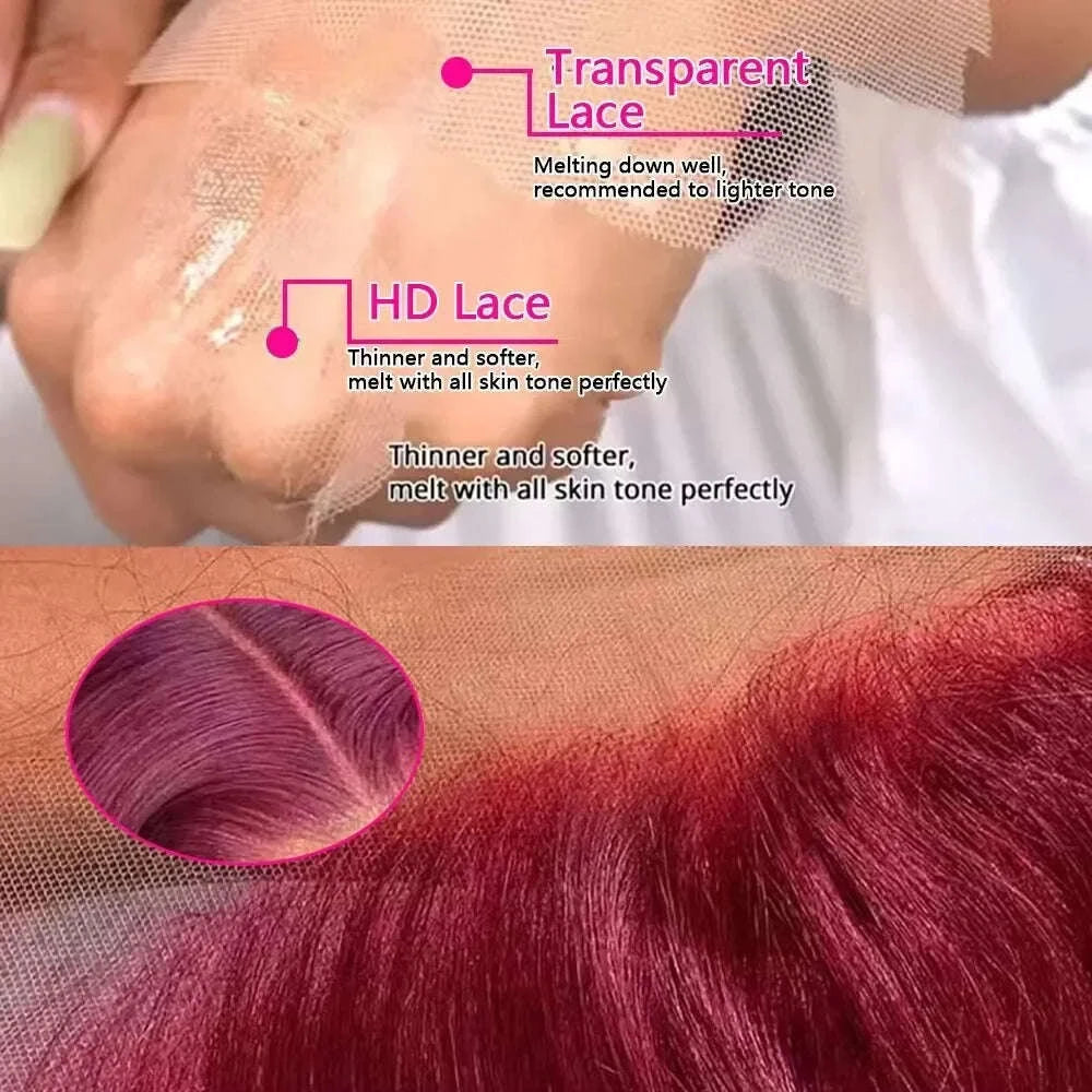 Burgundy HD Lace Front Human Hair Wig – Straight 99J Color-13x4 Lace wig / 36inches / 180%|3 working days|france
