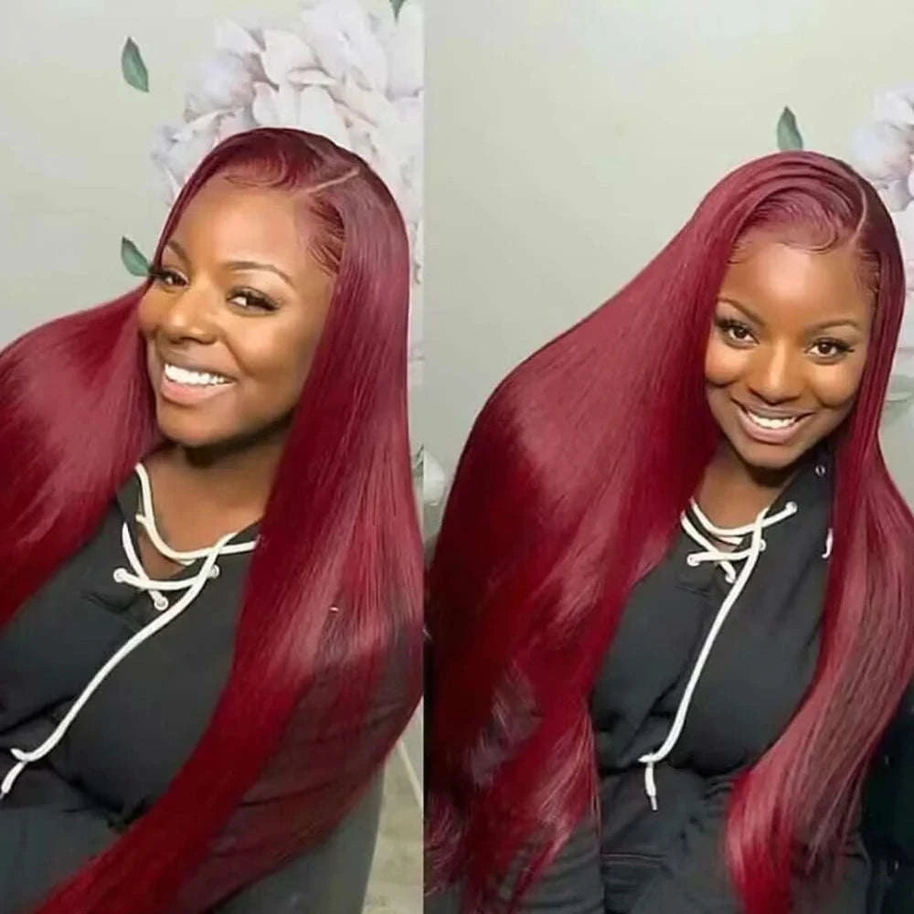 Burgundy HD Lace Front Human Hair Wig – Straight 99J Color-13x4 Lace wig / 36inches / 180%|3 working days|france