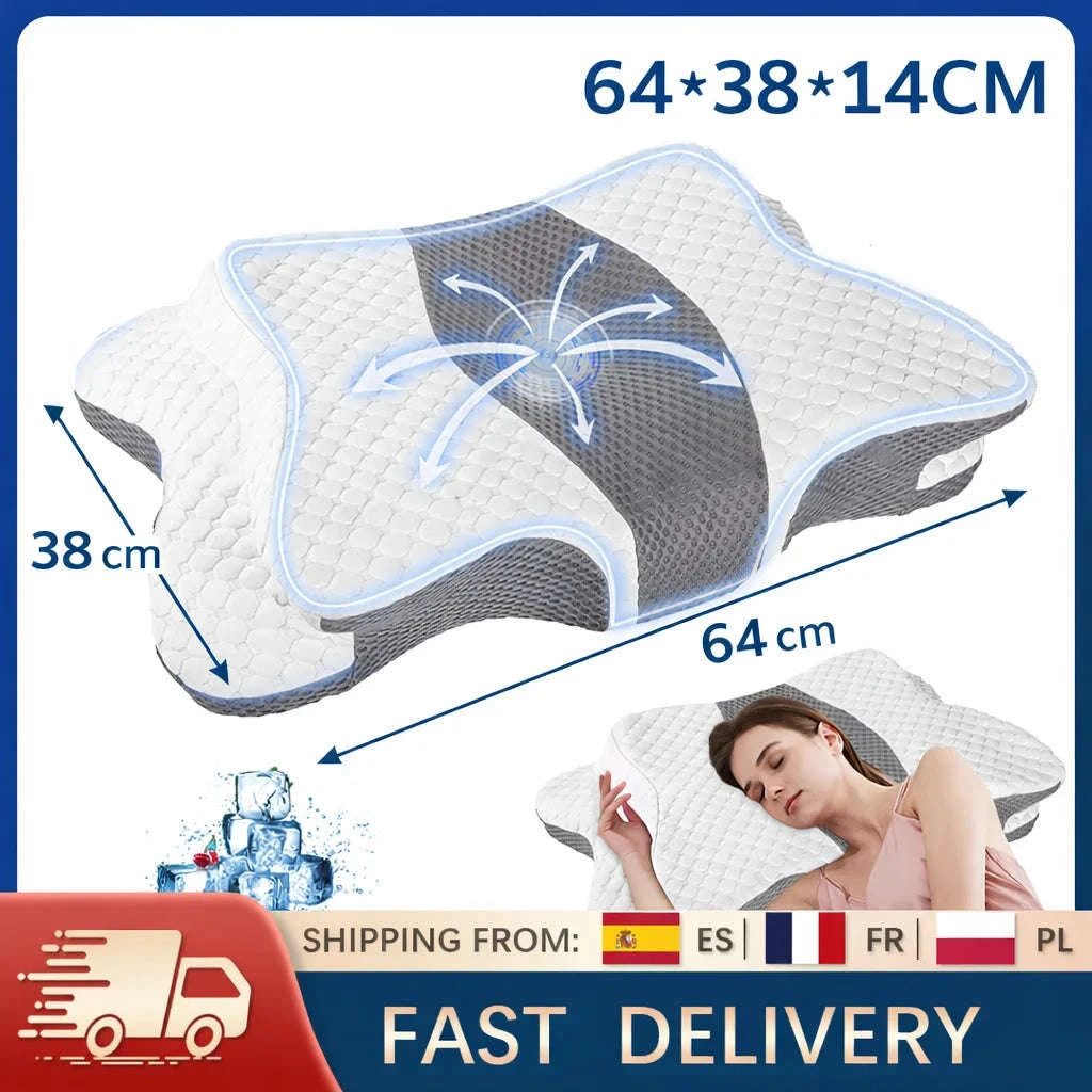 Butterfly Memory Foam Neck Pillow Ergonomic Cervical Support-Light Grey / france / as show