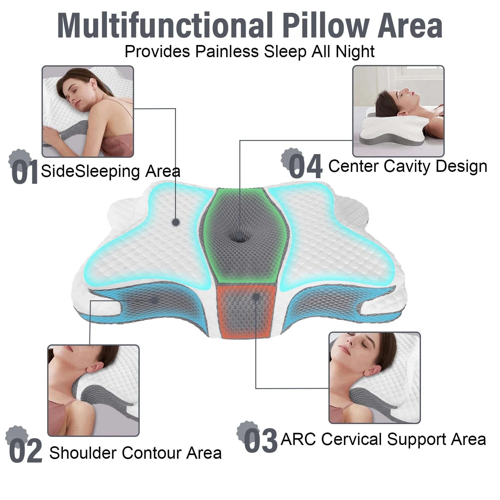 Butterfly Memory Foam Neck Pillow Ergonomic Cervical Support-Light Grey / france / as show