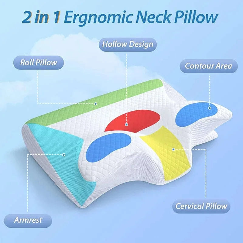 Butterfly Memory Foam Neck Pillow for Pain‑Relief Comfort-black / As show