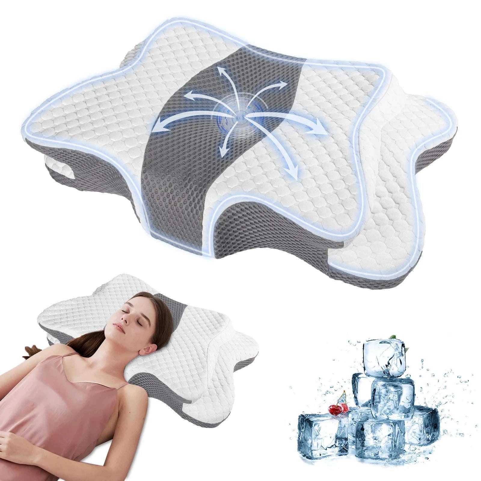 Butterfly Memory Foam Neck Pillow for Side & Back Sleepers-Light Grey / 64*38*14cm / france