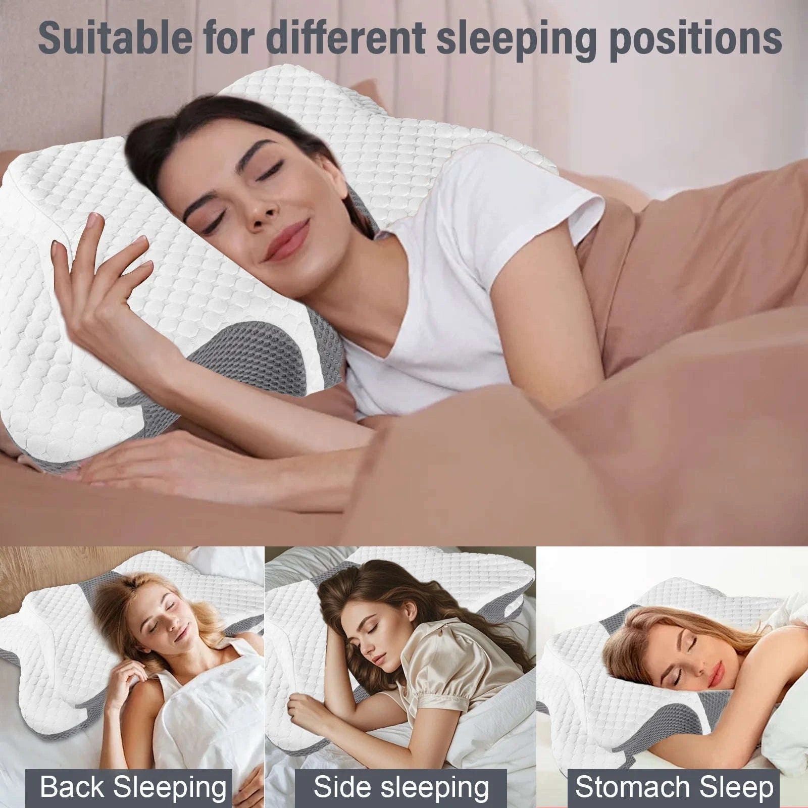 Butterfly Memory Foam Neck Pillow for Side & Back Sleepers-Light Grey / 64*38*14cm / france