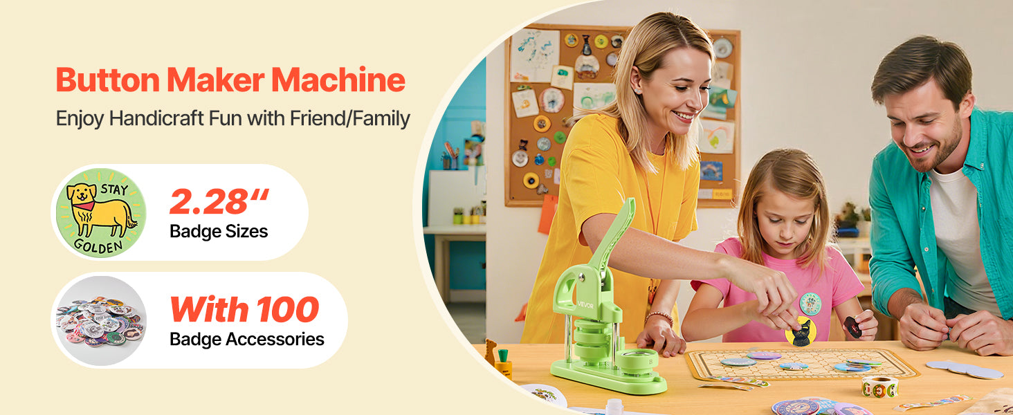 Button Maker Machine Kit with 100 Parts, Cutter & Ergonomic Handle