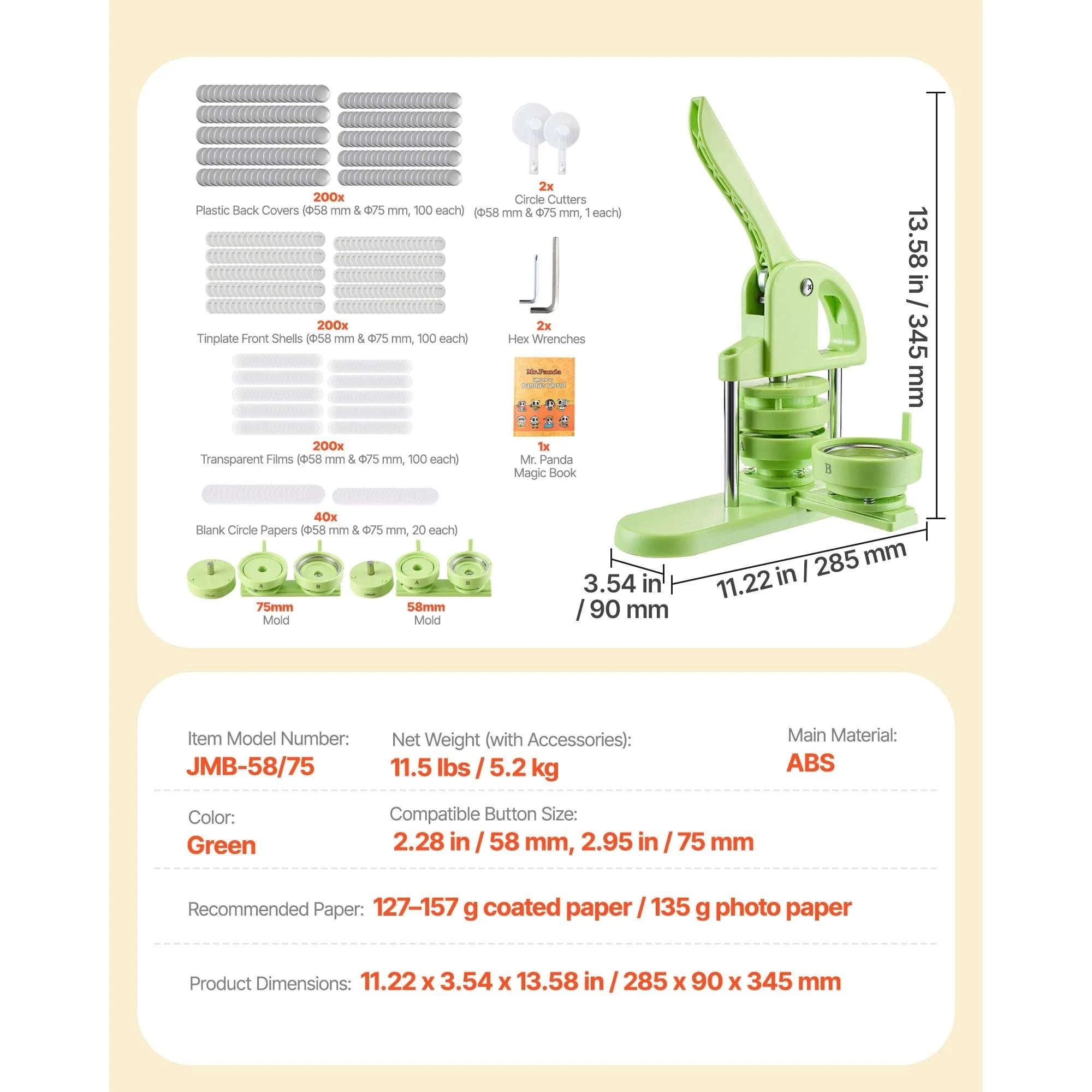 Button Maker Machine Kit with 100 Parts, Cutter & Ergonomic Handle-R A Green 58mm / france
