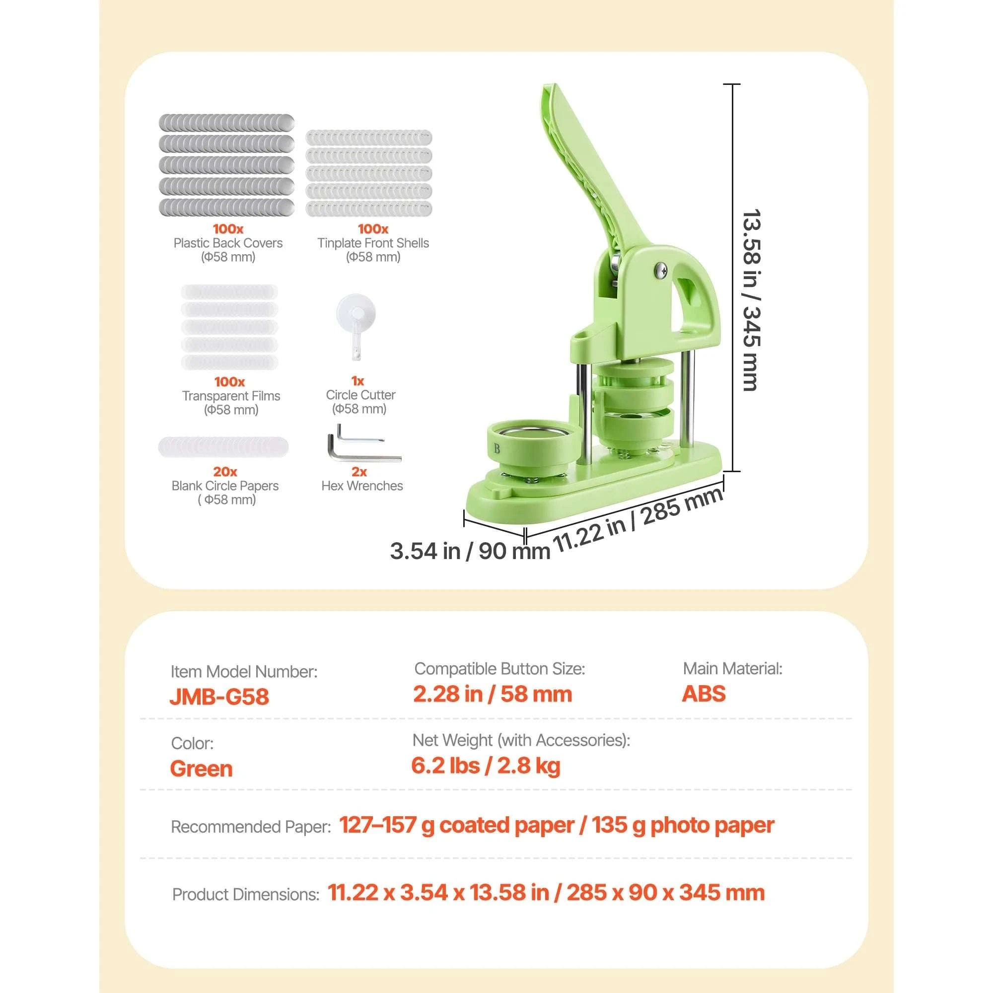 Button Maker Machine Kit with 100 Parts, Cutter & Ergonomic Handle-R A Green 58mm / france