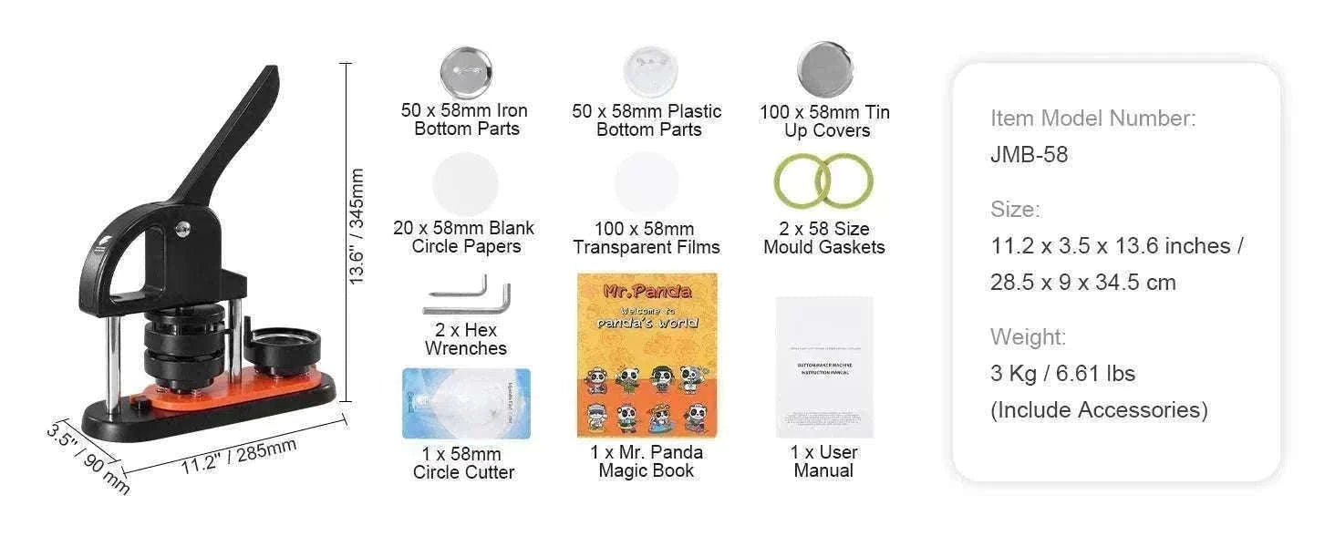 Button Maker Machine Kit with 25/32/58mm Molds & Accessories-JMB-32 500 Buttons / United States