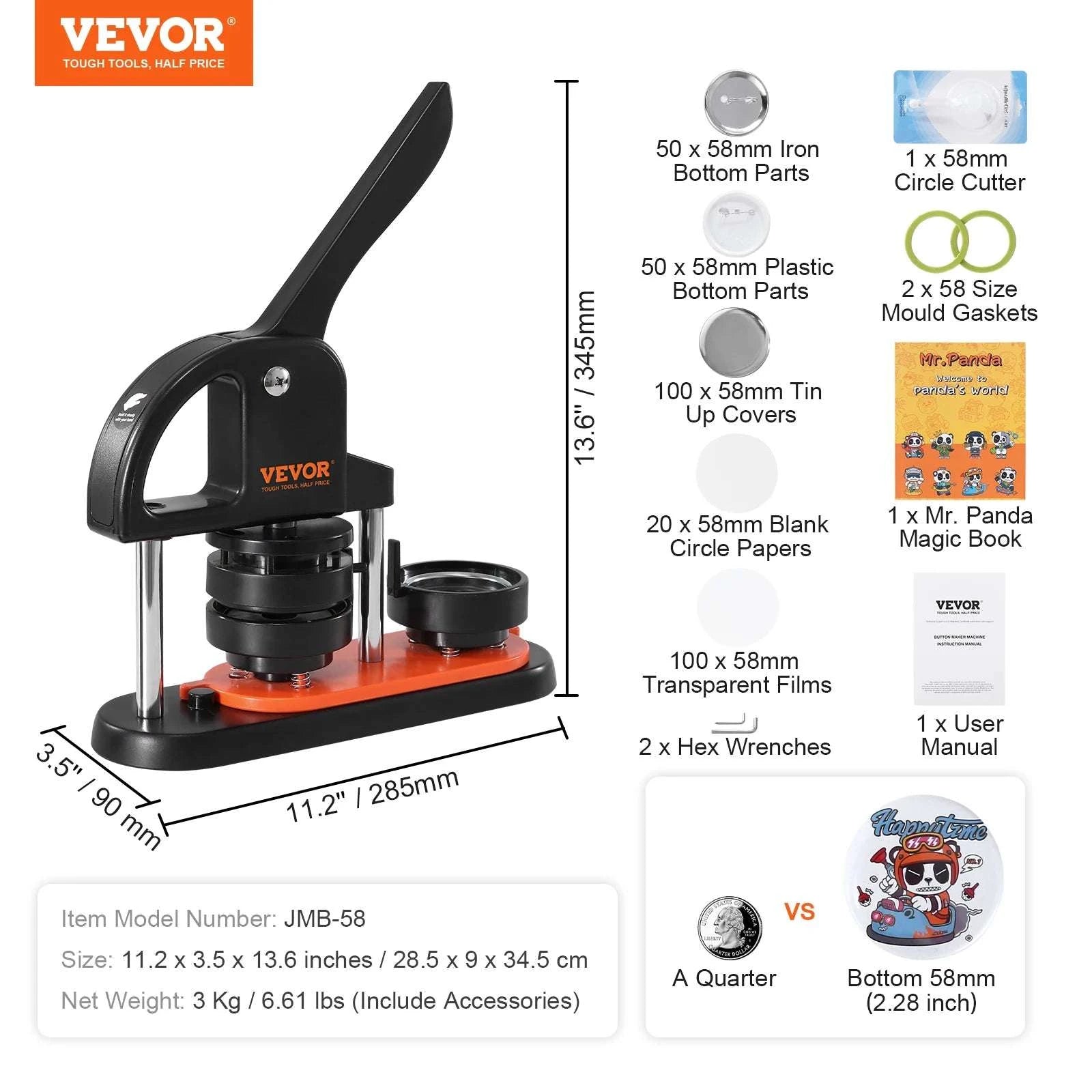 Button Maker Machine Kit with 25/32/58mm Molds & Accessories-JMB-32 500 Buttons / United States