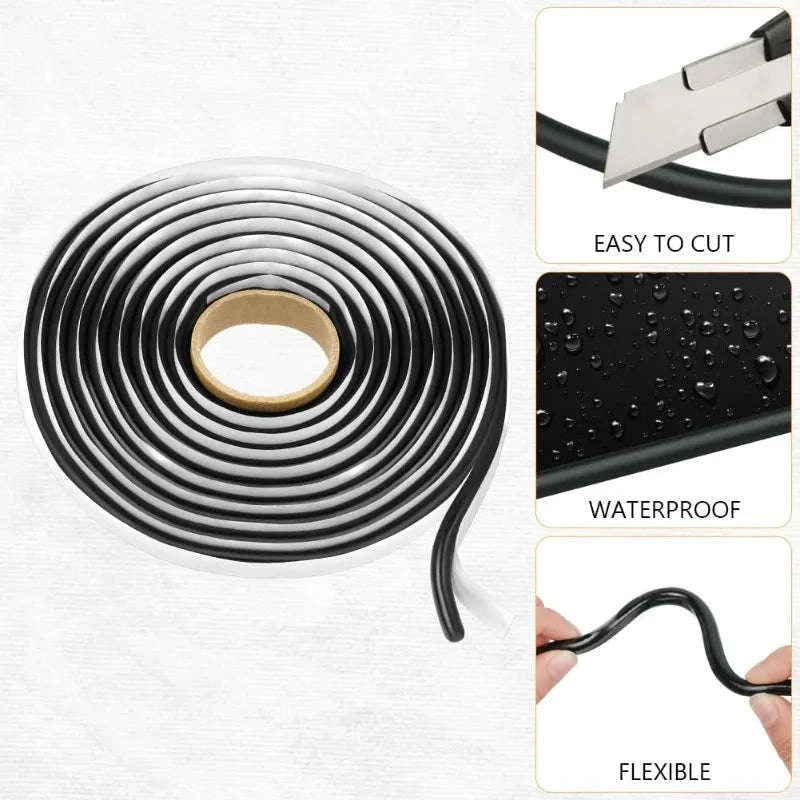 Butyl Rubber Sealant Tape 4m Waterproof Black Adhesive Coil-2PCS