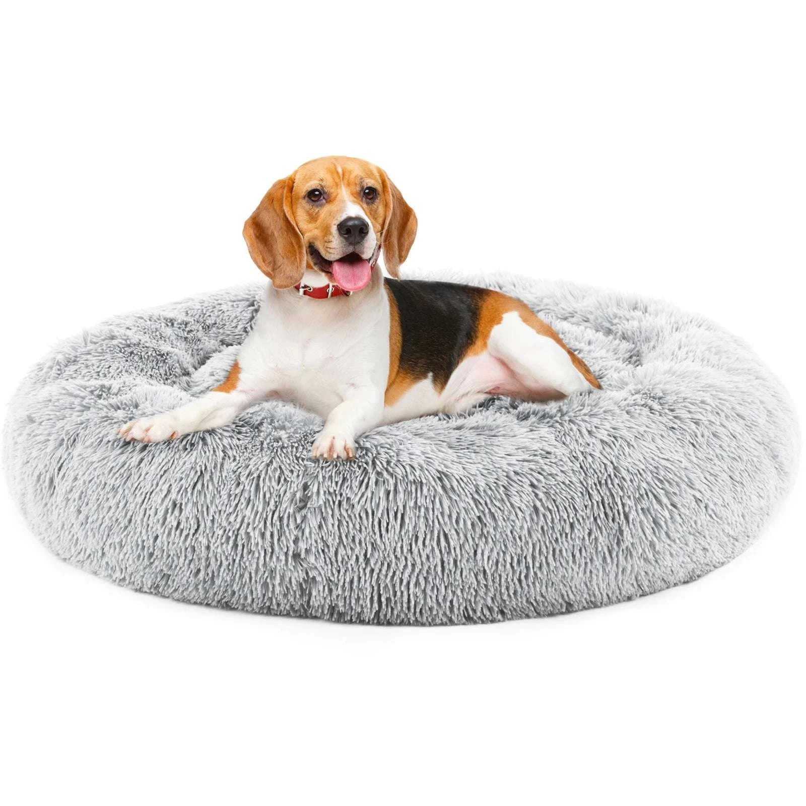 Calming Plush Dog Bed with Non-Slip Base – Washable Round Pet Bed-GRAY / S / United States