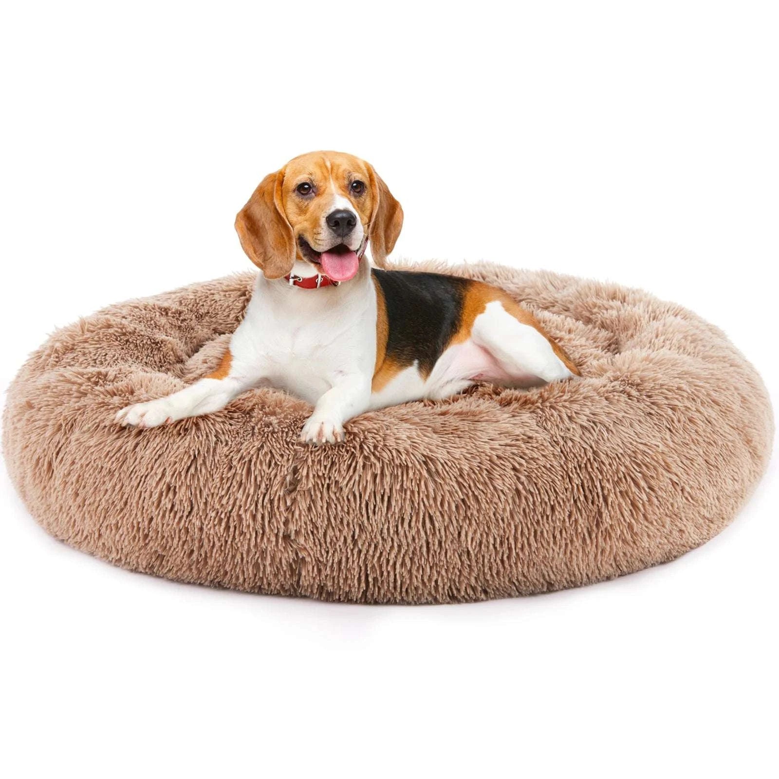 Calming Plush Dog Bed with Non-Slip Base – Washable Round Pet Bed-GRAY / S / United States