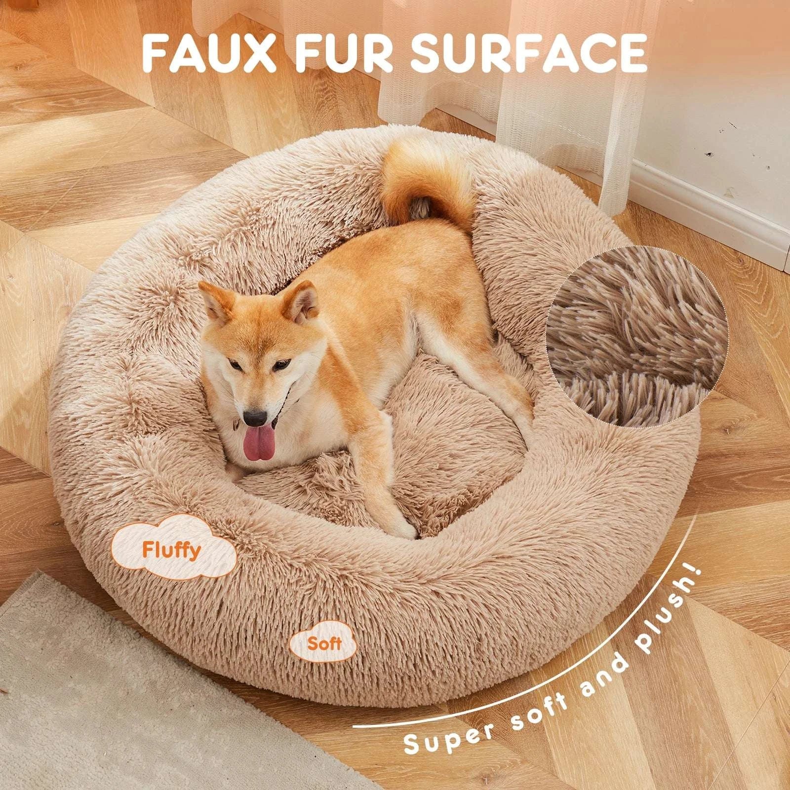 Calming Plush Dog Bed with Non-Slip Base – Washable Round Pet Bed-GRAY / S / United States