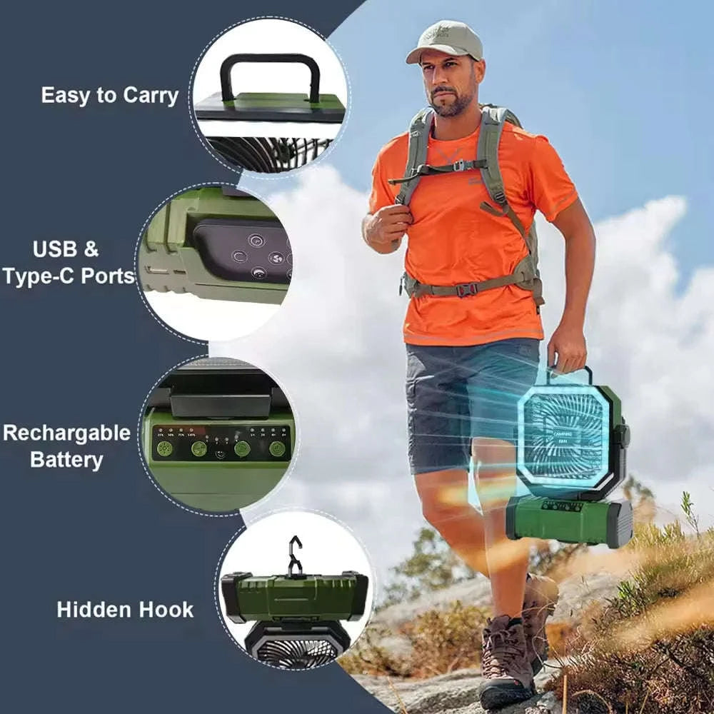 Camping Ceiling Fan with Light and Remote Control-Orange(Bluetooth) / United States