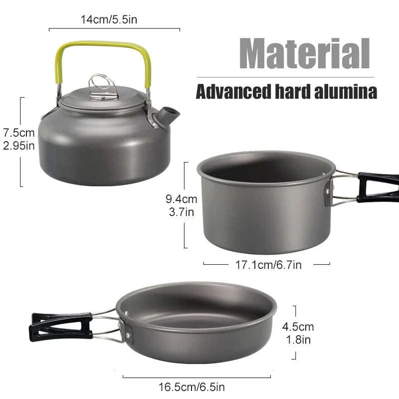 Camping Cookware Kit for 2-3 People with Pot, Pan and Teapot-Black