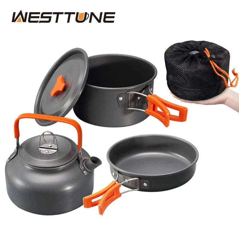 Camping Cookware Kit for 2-3 People with Pot, Pan and Teapot-Black