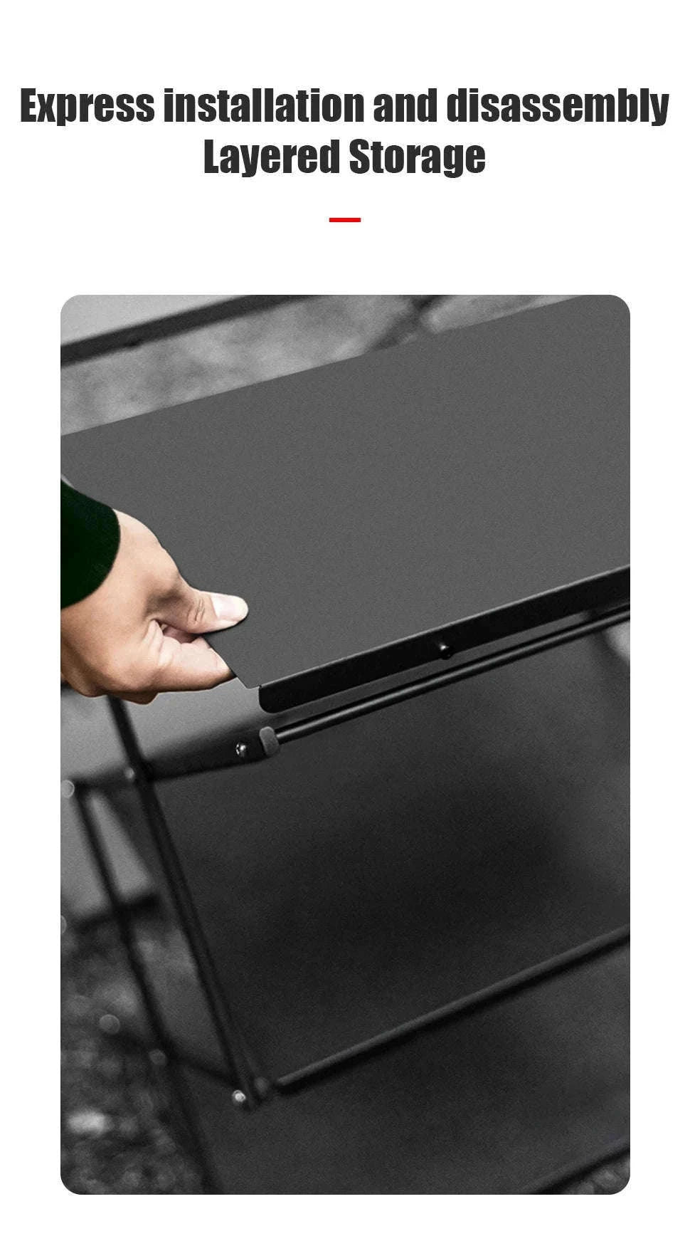 Camping Foldable Three-Tier Storage Shelf Rack for Outdoor Use-Black