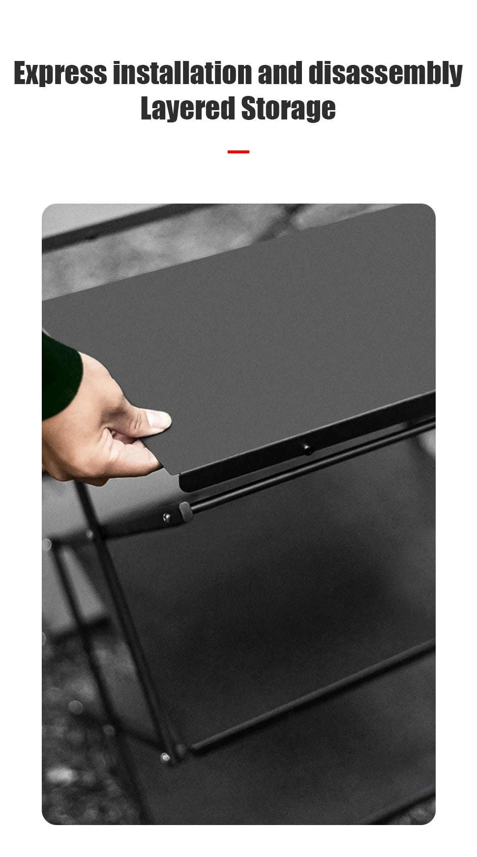 Camping Foldable Three-Tier Storage Shelf Rack for Outdoor Use-Black