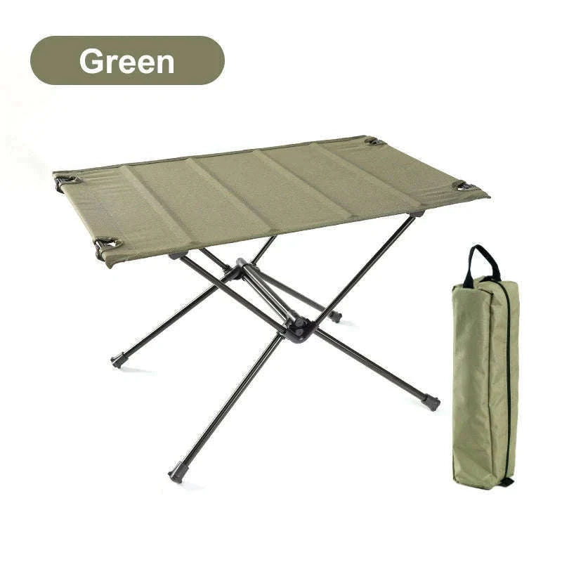 Camping Folding Table with Aluminum Alloy Frame and Roll-Up Top-Green Set