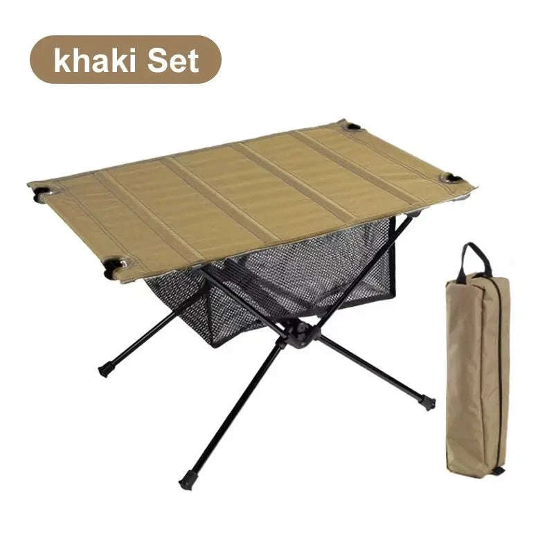 Camping Folding Table with Aluminum Alloy Frame and Roll-Up Top-Green Set