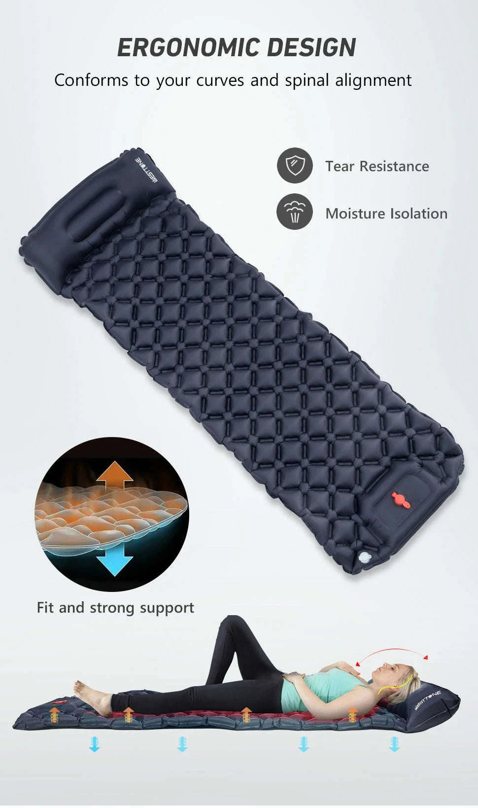 Camping Inflatable Mattress with Built-In Pump and Pillow-Orange