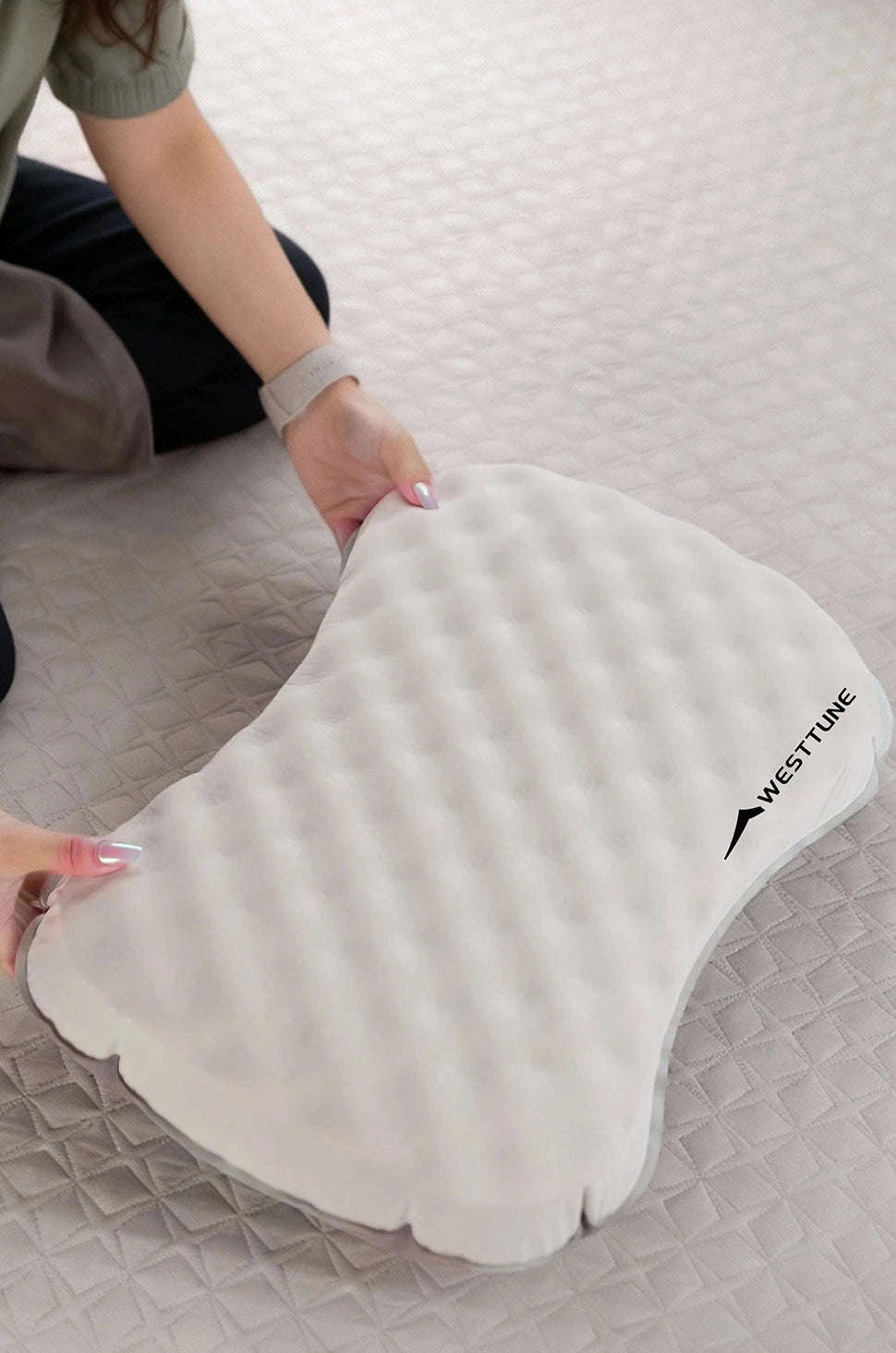 Camping Inflatable Pillow for Neck and Lumbar Support-Off-white