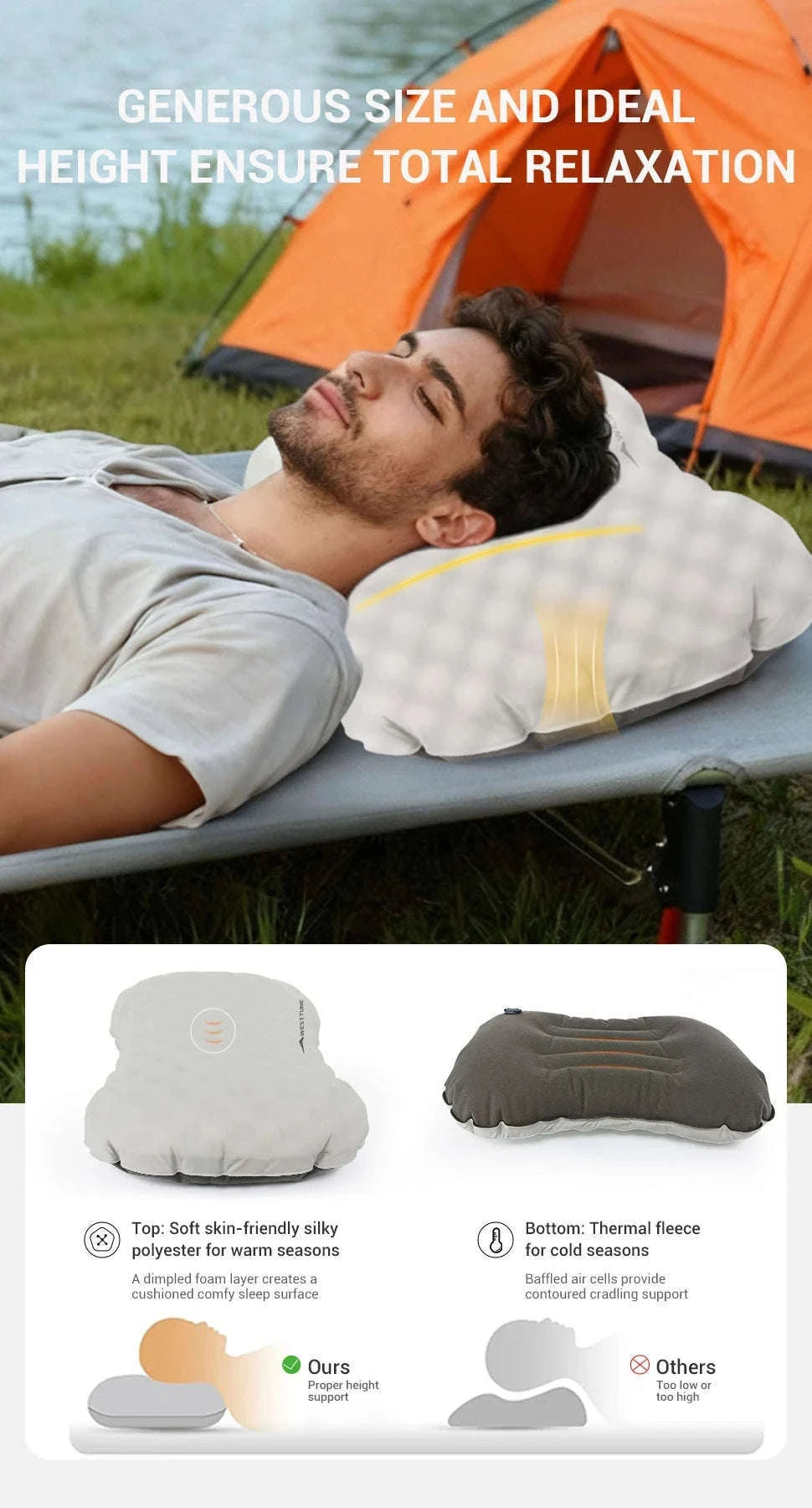 Camping Inflatable Pillow for Neck and Lumbar Support-Off-white