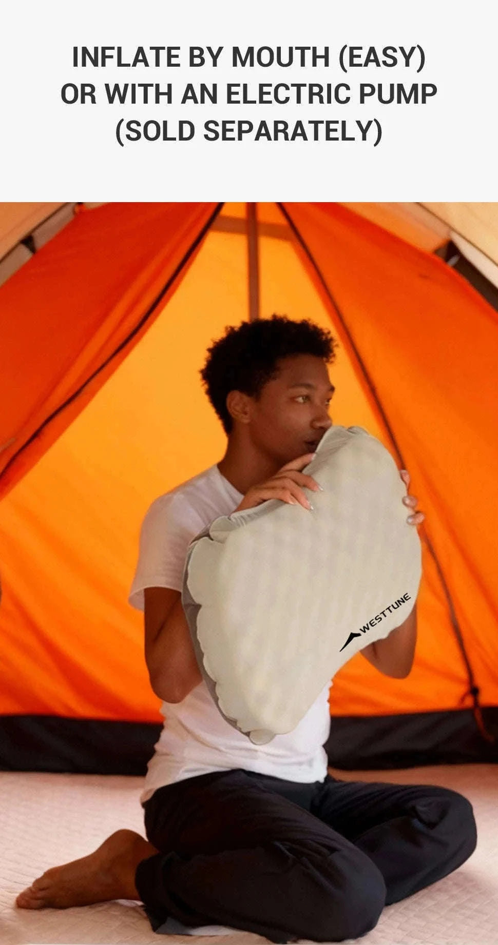 Camping Inflatable Pillow for Neck and Lumbar Support-Off-white